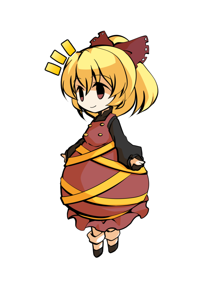 dairi, kurodani yamame, touhou, commentary request, large variant set, variant set, 1girl, black shirt, black shoes, blonde hair, bow, brown bow, brown dress, buttons, chibi, chibi only, dress, full body, hair bow, medium hair, parody, shirt, shoes, socks, solo, style parody, tachi-e, transparent background, white socks