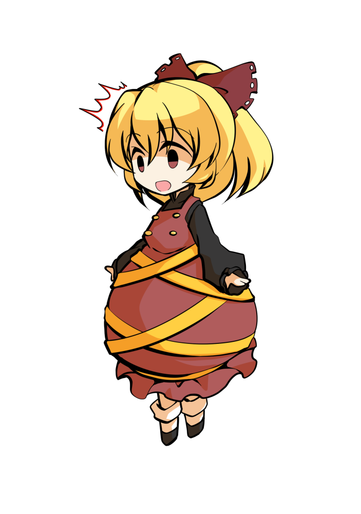 dairi, kurodani yamame, touhou, commentary request, large variant set, variant set, 1girl, black shirt, black shoes, blonde hair, bow, brown bow, brown dress, buttons, chibi, chibi only, dress, full body, hair bow, medium hair, parody, shirt, shoes, socks, solo, style parody, tachi-e, transparent background, white socks