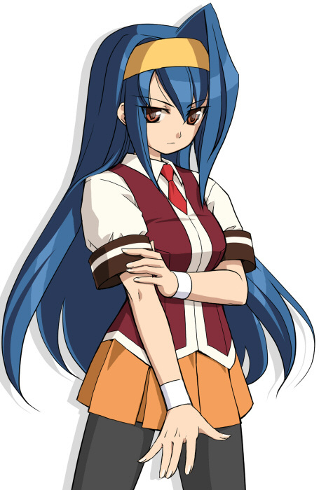 tsuzura saki, arcana heart, blue hair, hairband, long hair, necktie, pantyhose, skirt