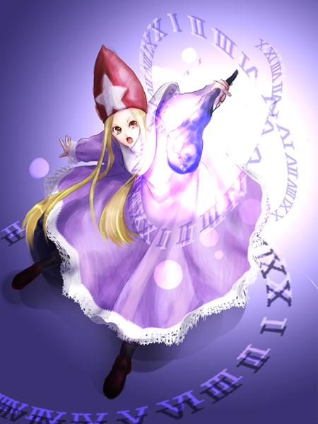 killingrock, time mage, time mage (fft), final fantasy, final fantasy tactics, bad id, bad pixiv id, 1girl, blonde hair, brown eyes, female focus, full body, hat, long hair, magic, solo, staff