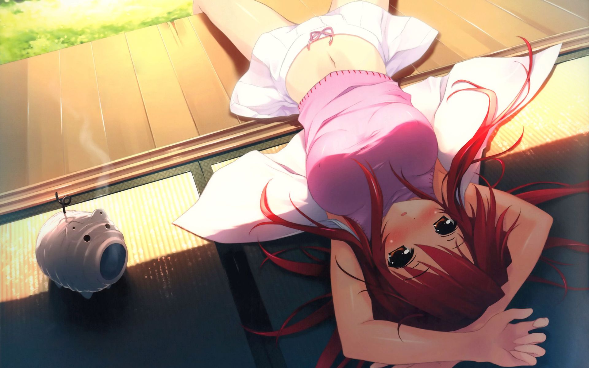 kantoku, kurumi (kantoku), original, highres, 1girl, female focus, garden, porch, solo, veranda