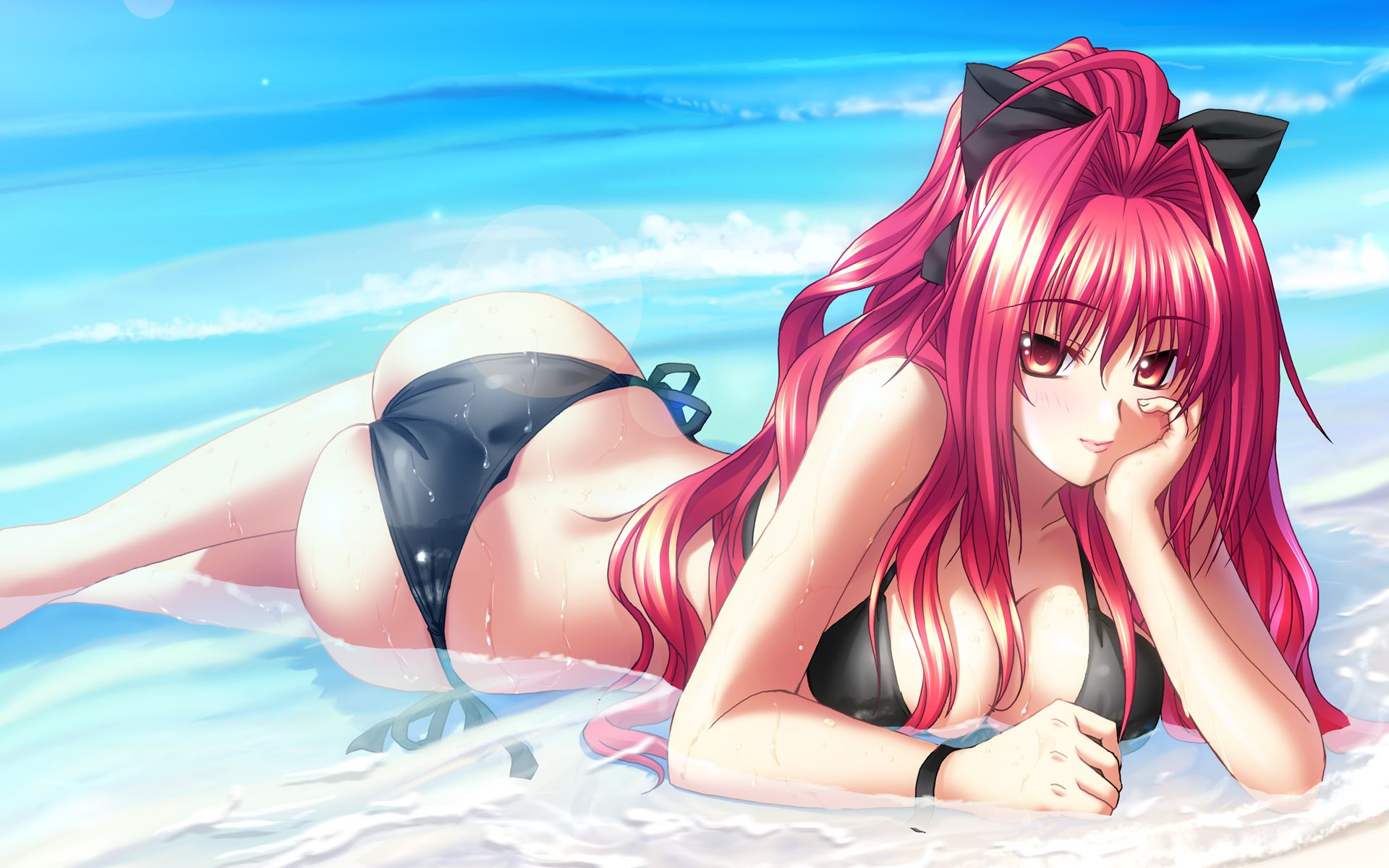 kannatsuki noboru, corticarte apa lagranges, shinkyoku soukai polyphonica, highres, 00s, 1girl, breasts, day, female focus, large breasts, long hair, red eyes, red hair, solo