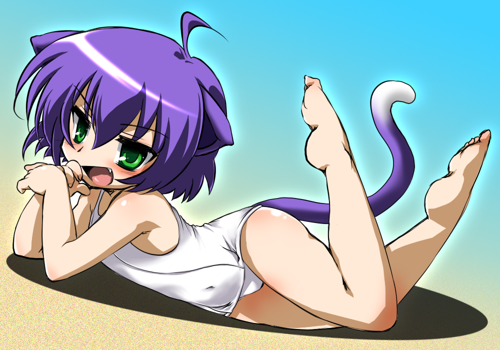 mochiko (x-game), midarezaki kyouka, kyouran kazoku nikki, bad id, bad pixiv id, 00s, animal ears, one-piece swimsuit, school swimsuit, solo, swimsuit, tail, white one-piece swimsuit, white school swimsuit