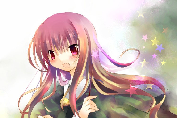 jin rikuri, louise francoise le blanc de la valliere, zero no tsukaima, 00s, 1girl, :o, cape, fang, female focus, long hair, pentacle, pink eyes, pink hair, solo, star (symbol)
