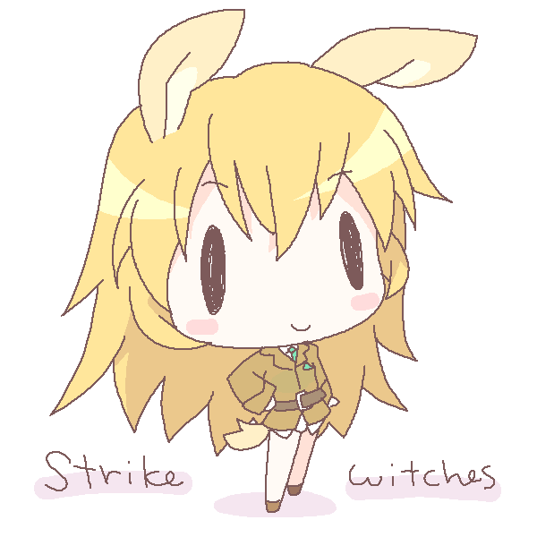 mirai (sugar), charlotte e. yeager, strike witches, world witches series, bad id, bad pixiv id, 00s, 1girl, animal ears, chibi, female focus, long hair, orange hair, rabbit ears, rabbit girl, solo