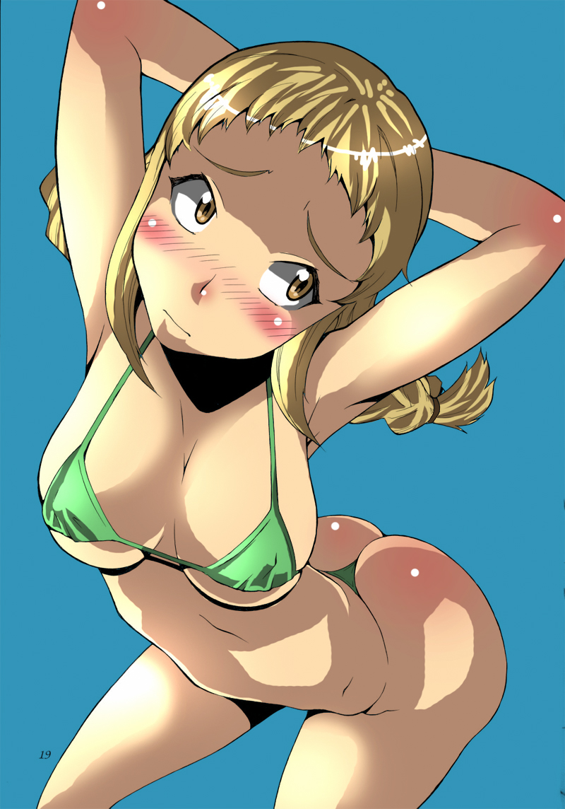 penelo, final fantasy, final fantasy xii, 00s, 1girl, ass, bikini, breasts, female focus, panties, simple background, solo, swimsuit, thong, thong bikini, underwear