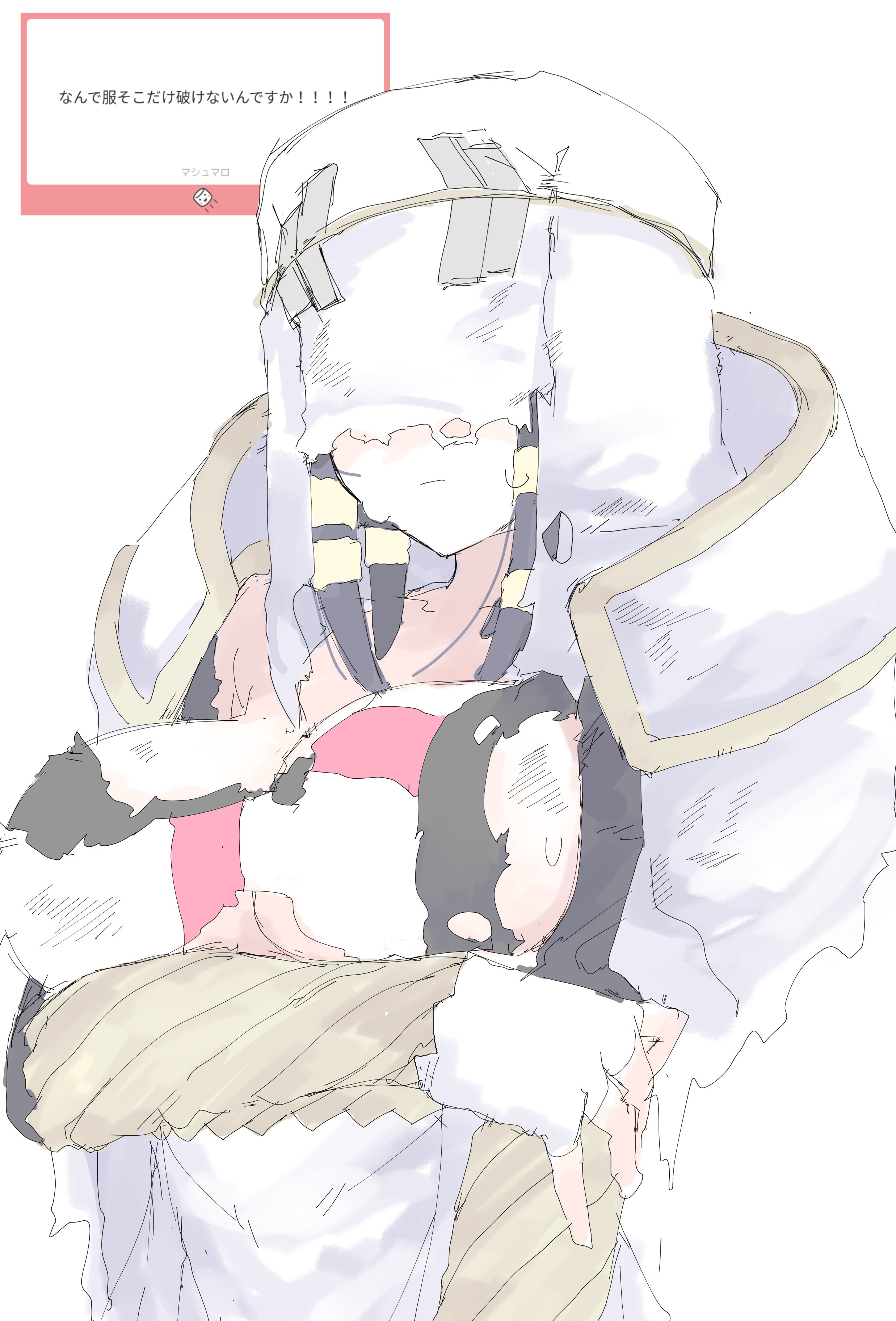 mocamocaink, en'en no shouboutai, absurdres, character request, highres, tagme, 1girl, arm under breasts, black hair, braid, breasts, covered eyes, fingerless gloves, gloves, holding own arm, large breasts, short hair, solo, sweat, torn clothes, upper body, veil