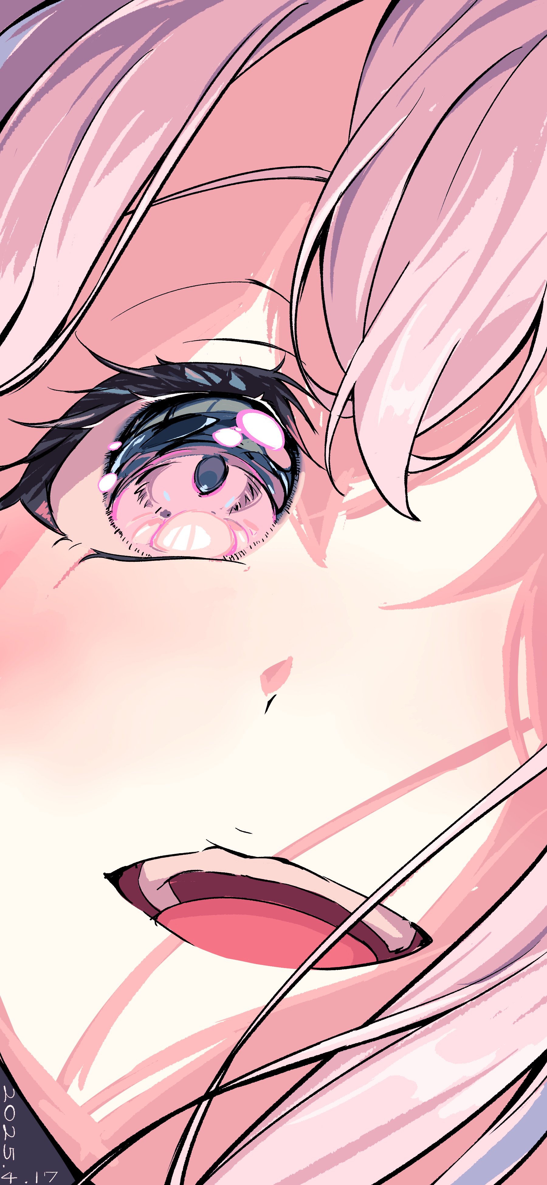 nobusawa osamu, miyanaga nonoka, bang dream!, bang dream! mugendai mewtype, absurdres, highres, 1girl, blush, close-up, grey hair, long hair, looking at viewer, open mouth, simple background, smile, solo, virtual youtuber