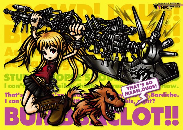 project.c.k., arf, bardiche (nanoha), fate testarossa, lyrical nanoha, mahou shoujo lyrical nanoha, 00s, 1girl, alternate weapon, blonde hair, huge weapon, weapon