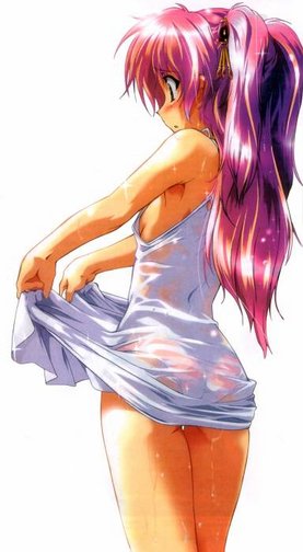 tagme, pink hair, see-through clothes, wet