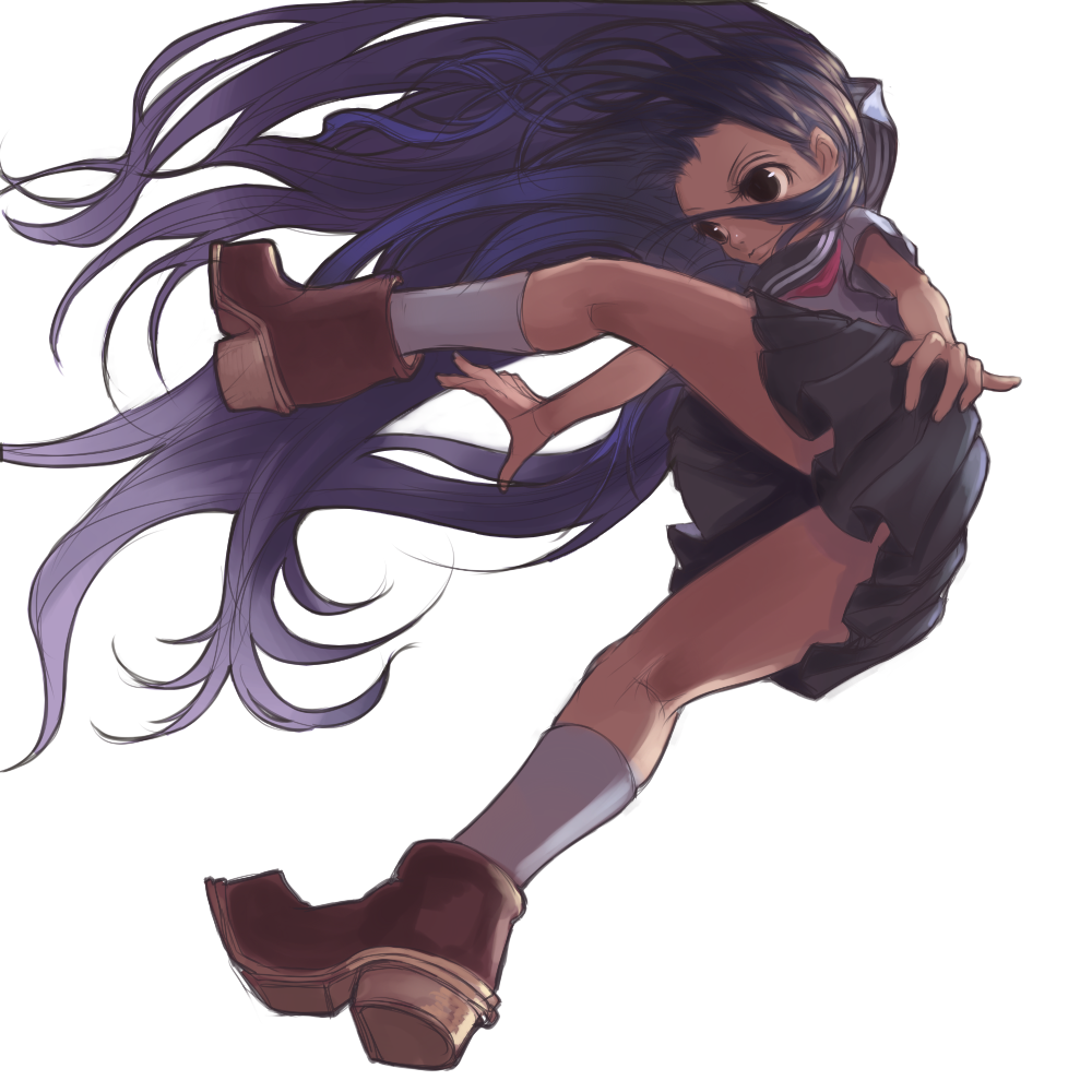 kansou samehada, bad id, bad pixiv id, brown eyes, purple hair, school uniform, serafuku, skirt, solo