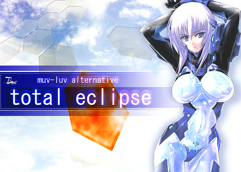 tnonizyou, cryska barchenowa, muv-luv, muv-luv alternative, muv-luv total eclipse, muvluv alternative total eclipse, light purple hair, pilot suit, 1girl, arms up, blue eyes, bodysuit, breasts, covered erect nipples, female focus, large breasts, purple eyes, purple hair, skin tight, solo