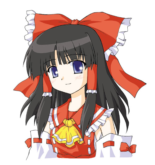 kotowari (newtype kenkyuujo), hakurei reimu, touhou, 1girl, black hair, blue eyes, female focus, japanese clothes, miko, solo
