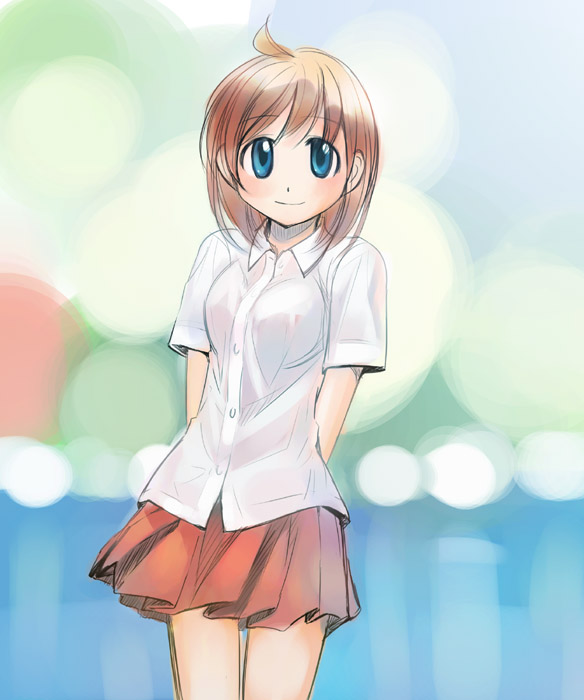 ikeda jun (mizutamari), original, ahoge, blouse, blue eyes, brown hair, shirt, short hair, solo