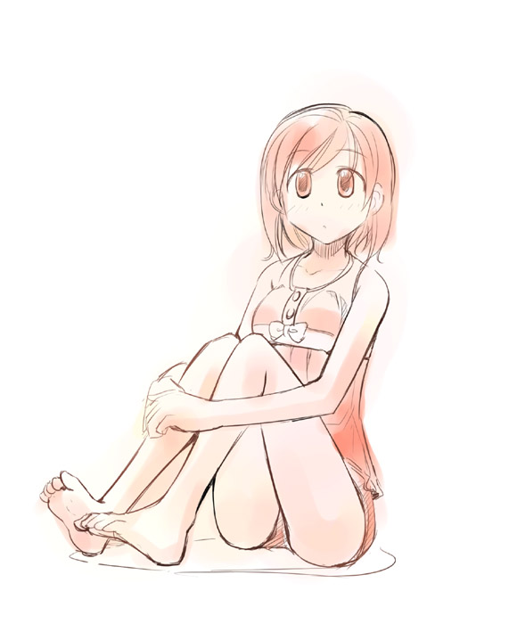 ikeda jun (mizutamari), original, 1girl, barefoot, feet, female focus, full body, legs, pink eyes, pink hair, simple background, soles, solo, toes