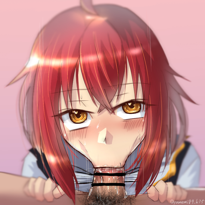 hahn (grimms notes), grimms notes, 2boys, :>=, fellatio, looking at viewer, male focus, multiple boys, oral, red hair, solo focus, trap, yumemi89 kl5