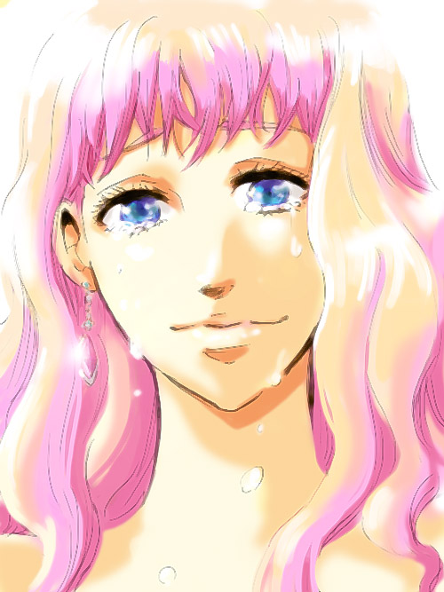 miyabi h46, sheryl nome, macross, macross frontier, 00s, 1girl, blue eyes, earrings, female focus, jewelry, long hair, pink hair, solo, tears