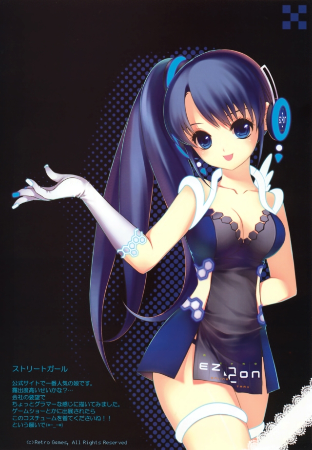 shirahane nao, dmyotic, blue eyes, blue hair, ez2on, gloves, headphones, ponytail, solo