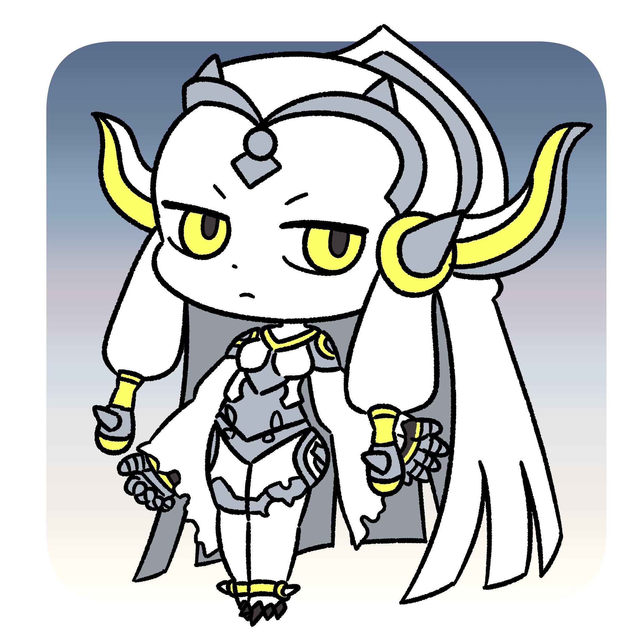 kiyu wosushi, mirror plate fiend (grimms notes), grimms notes, highres, 1girl, chibi, chibi only, closed mouth, long hair, monster girl, solo, standing, very long hair, yellow eyes