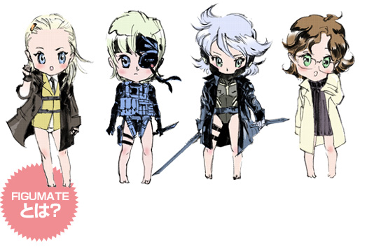shinkawa youji, hal emmerich, liquid ocelot, old snake, raiden (metal gear), solid snake, metal gear (series), metal gear solid 4: guns of the patriots, sweet snake, sweetsnake, gender request, official art, 4girls, chibi, cosplay, genderswap, multiple girls