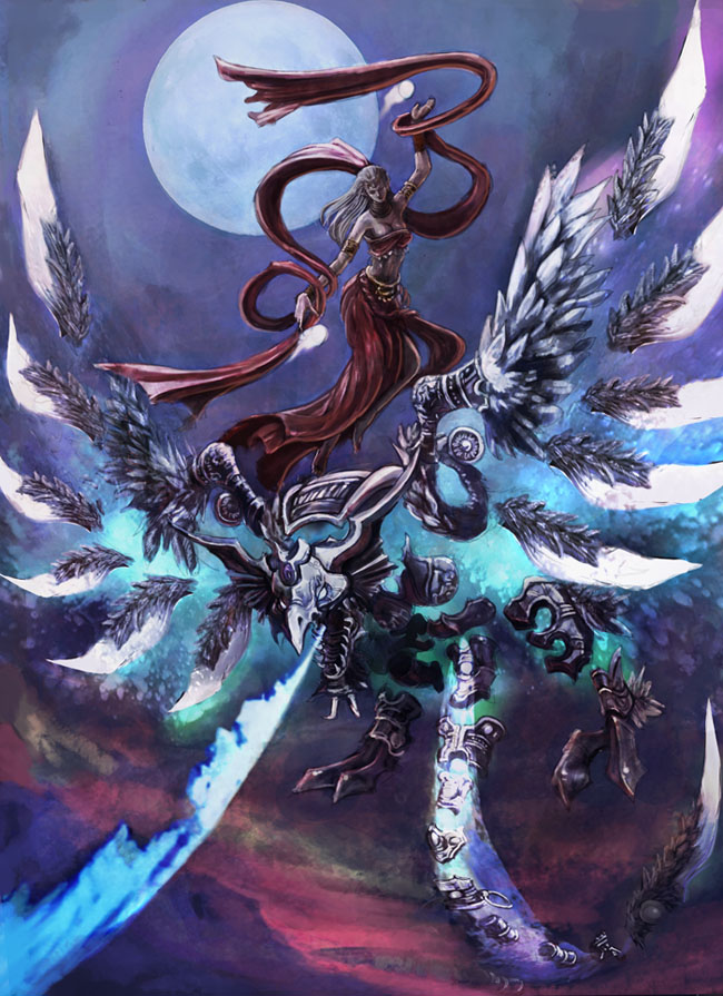 hamoto, original, bad id, bad pixiv id, bird, breath, feathers, fire, night, riding