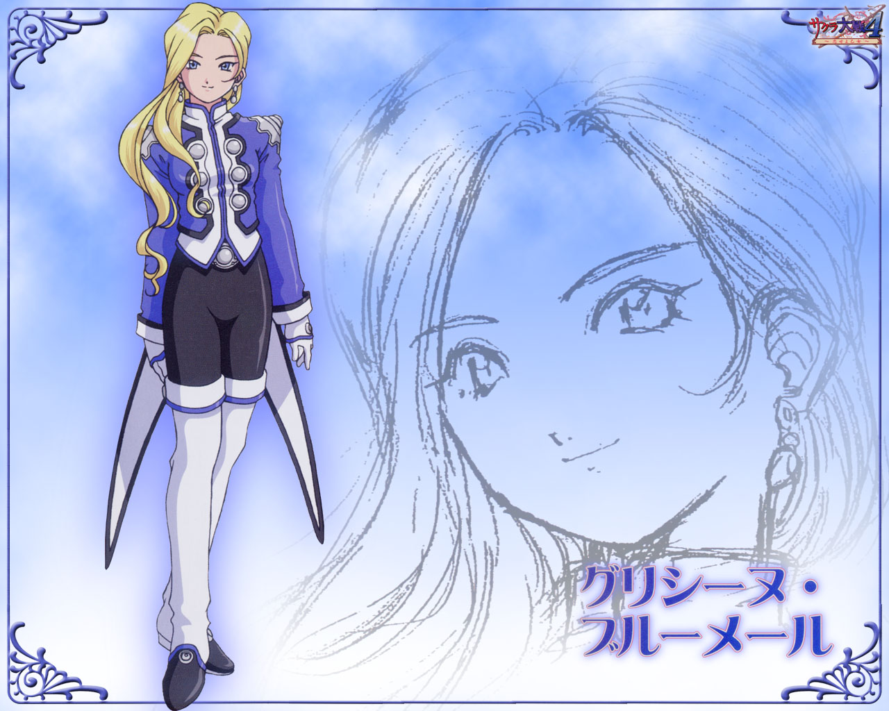 glycine bleumer, sakura taisen, sakura taisen iii, uniform, 00s, blonde hair, blue eyes, boots, earrings, gloves, jewelry, long hair, thigh boots, thighhighs