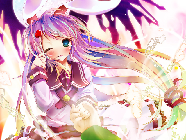scarlet (studioscr), ichigaya hiroki, shiro (e.a.r.t.h), e.a.r.t.h, 1girl, animal ears, female focus, holding hands, rabbit ears, school uniform, serafuku, solo, solo focus
