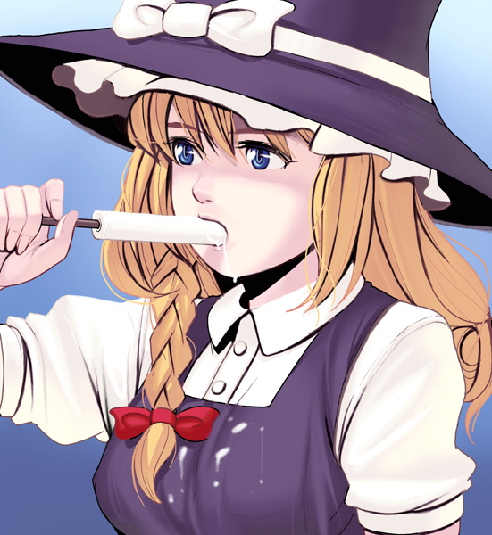 kouno (masao), kirisame marisa, touhou, 1girl, female focus, food, gradient background, popsicle, sexually suggestive, solo