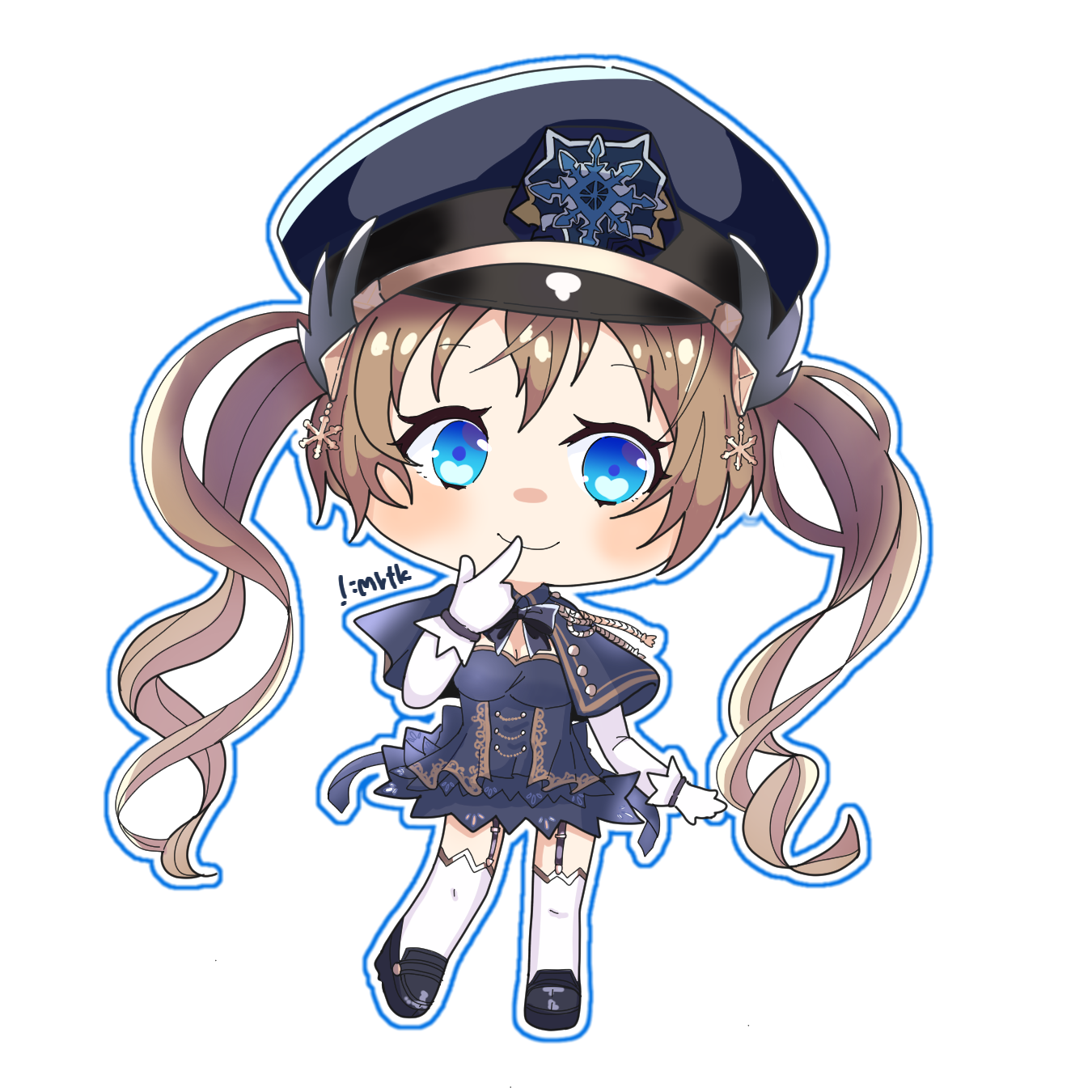 chaos gerda (gakuen) (grimms notes), chaos gerda (grimms notes), grimms notes, grimms notes gakuen, highres, 1girl, blonde hair, blue eyes, chibi, chibi only, full body, long hair, mctk mrtk, simple background, solo, twintails, very long hair, white background
