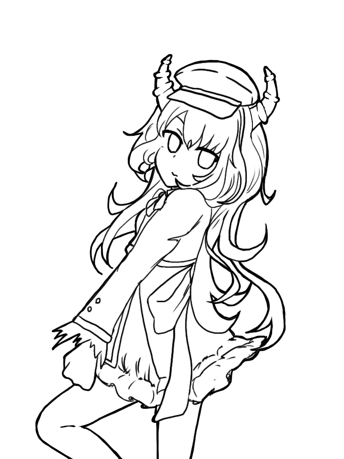 mir inverno (grimms notes), grimms notes, grimms notes gakuen, unfinished, 1girl, closed mouth, hat, long hair, looking at viewer, menokagami, mir inverno (gakuen) (grimms notes, monochrome, solo