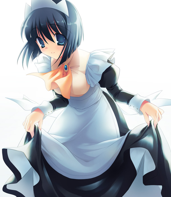 siesta (zero no tsukaima), zero no tsukaima, artist request, 00s, black hair, blue eyes, curtsey, maid, short hair, skirt hold, solo