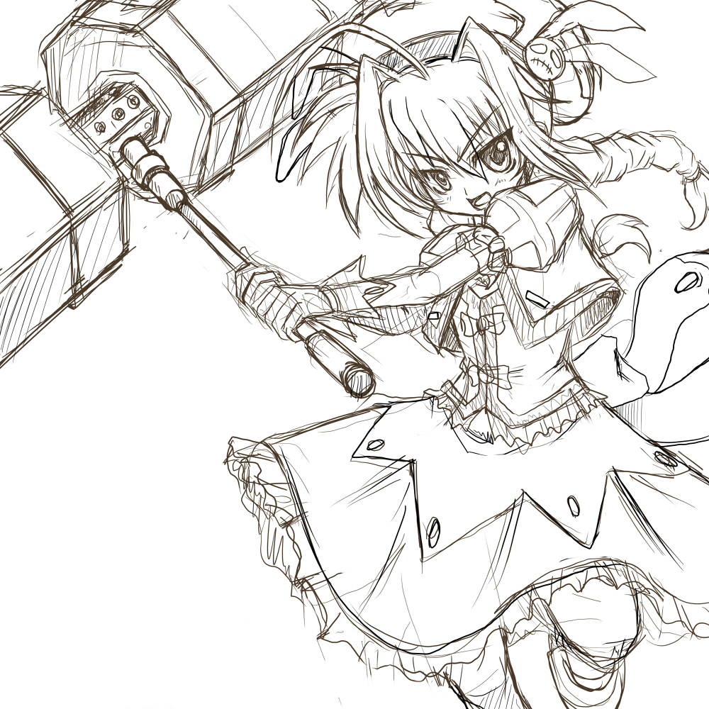 gao (artist), gao (naodayo), graf eisen, vita (nanoha), lyrical nanoha, mahou shoujo lyrical nanoha, mahou shoujo lyrical nanoha a's, bad id, bad pixiv id, unfinished, 00s, greyscale, monochrome, sketch, solo
