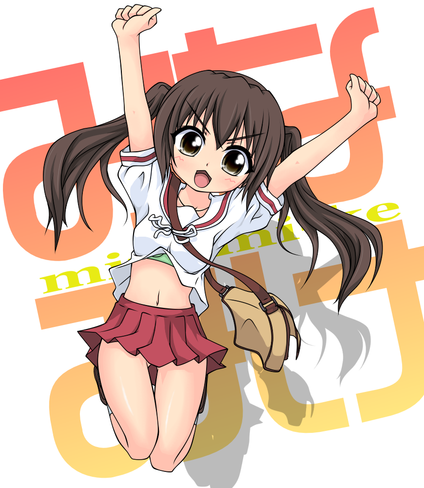 k10k, minami kana, minami-ke, 00s, bra, jumping, lingerie, school uniform, serafuku, solo, twintails, underwear