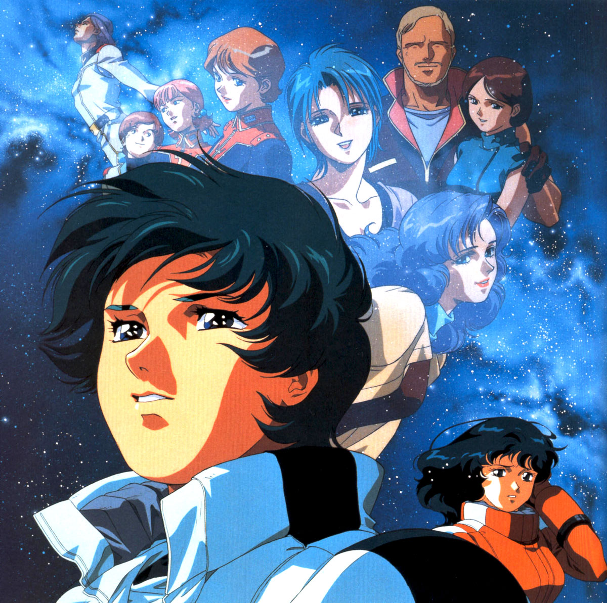 kitazume hiroyuki, emma sheen, fa yuiry, four murasame, henken bekkener, kamille bidan, katz howan, paptimus scirocco, reccoa londe, rosamia badam, sarah zabiarov, gundam, zeta gundam, 1980s (style), 4boys, 6+girls, mecha, mecha pilot suit, multiple boys, multiple girls, normal suit (gundam), oldschool, retro artstyle, robot