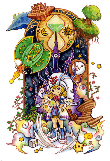 magical vacation, nintendo, tagme, blonde hair, clock, hat, hourglass, magic, plant, star (symbol), vines