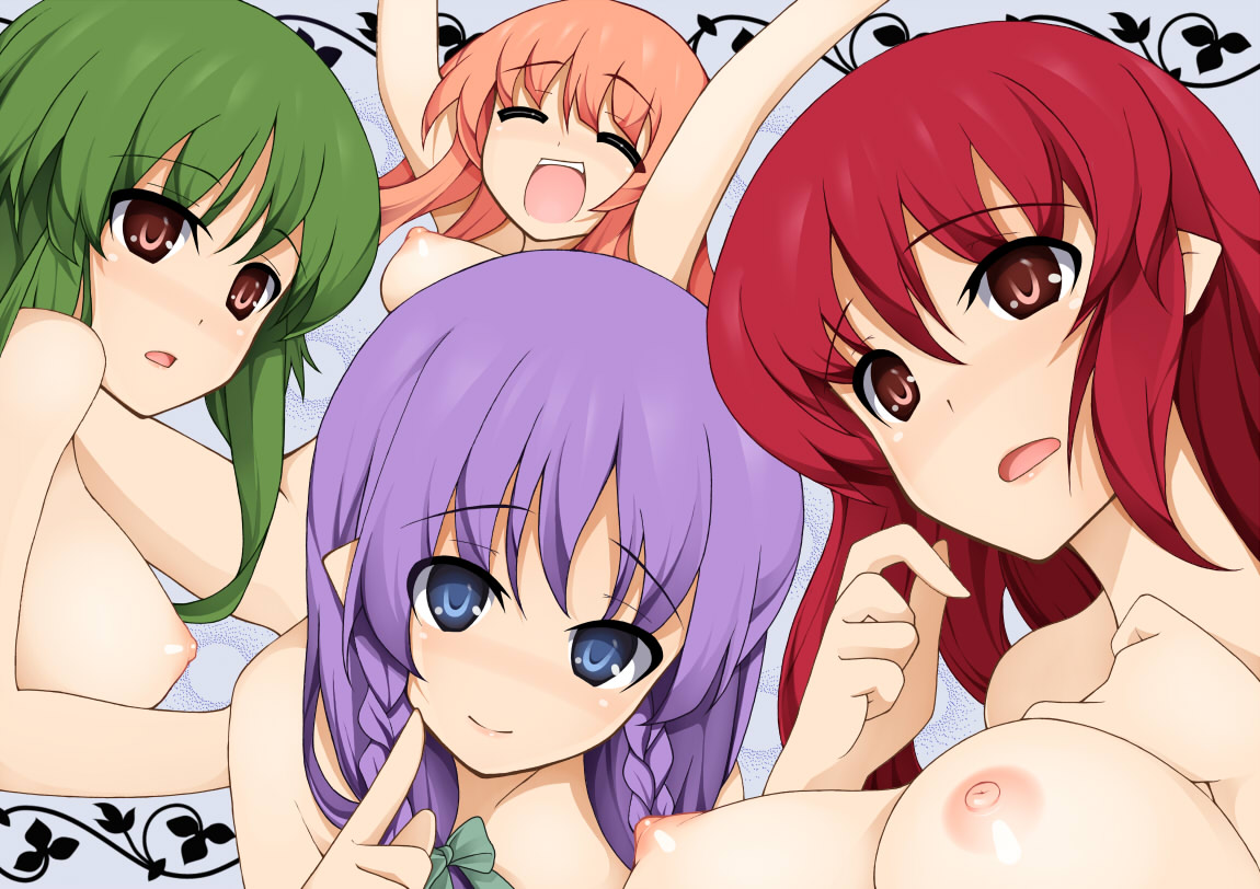 original, 4girls, breasts, large breasts, medium breasts, multiple girls, nipples, topless female
