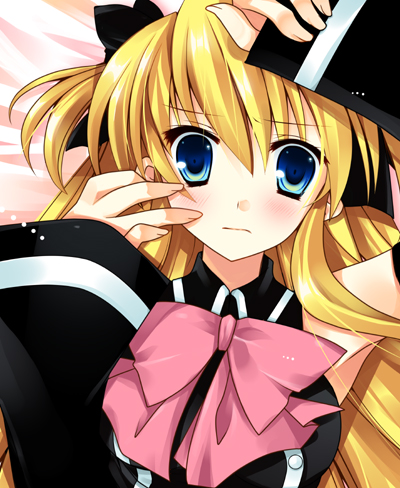 sakura hanpen, shalon, quiz magic academy, sakura sakura, lowres, blonde hair, blue eyes, blush, long hair, solo