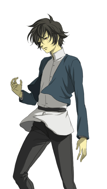 sakatsuki, setsuna f. seiei, gundam, gundam 00, bad id, bad pixiv id, 00s, belt, black hair, male focus, short hair, solo