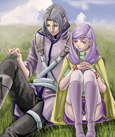 aozora kyuuji, ilyana (fire emblem), zihark (fire emblem), fire emblem, fire emblem: path of radiance, fire emblem: radiant dawn, nintendo, lowres, 1boy, 1girl, panties, pantyshot, sitting, smail, thighhighs, underwear, white panties