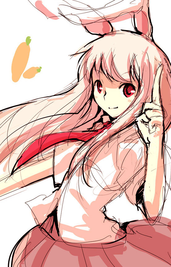 mishima hiroji, reisen udongein inaba, touhou, 1girl, animal ears, female focus, pointing, rabbit ears, sketch, solo, white background