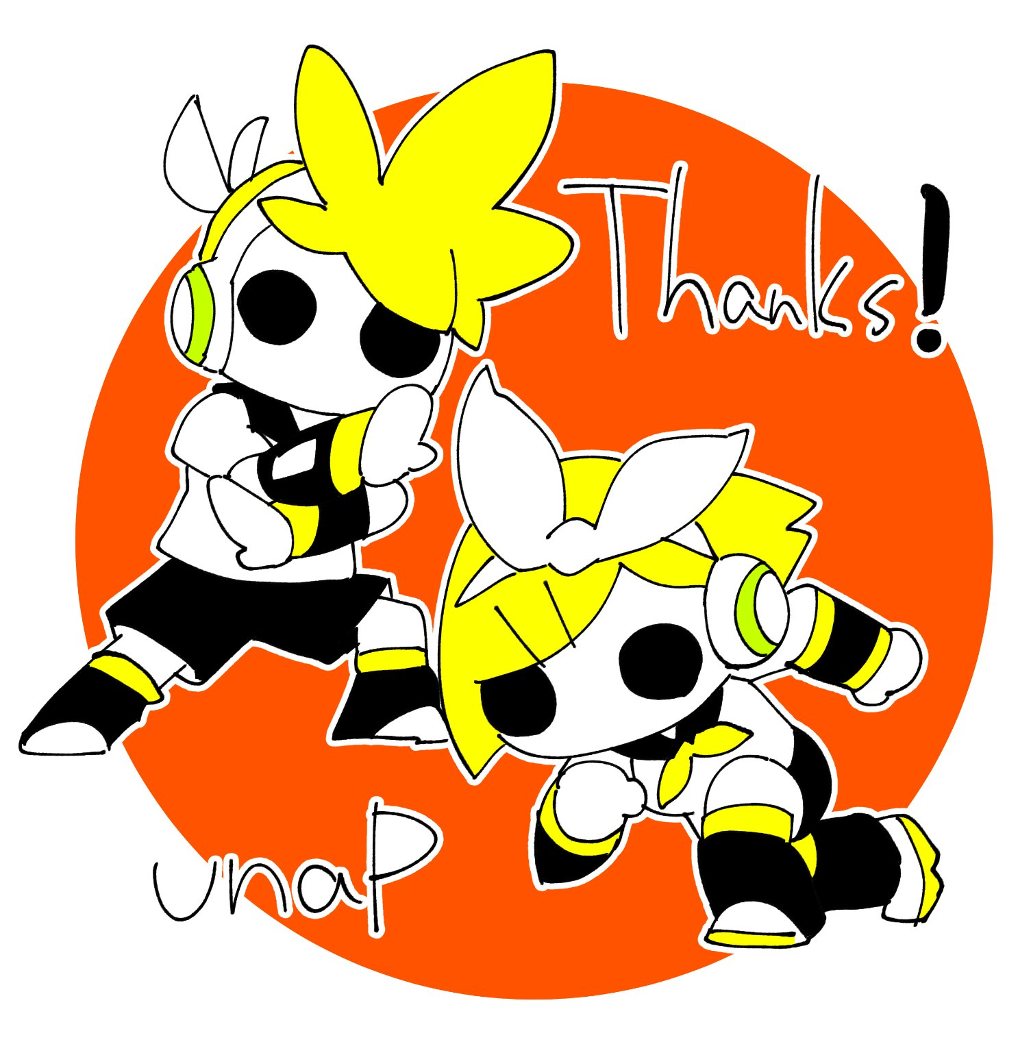 nagimiso, kagamine len, kagamine rin, vocaloid, highres, tagme, black eyes, black shorts, chibi, chibi only, hair ribbon, headphones, leg warmers, ribbon, school uniform, serafuku, shorts