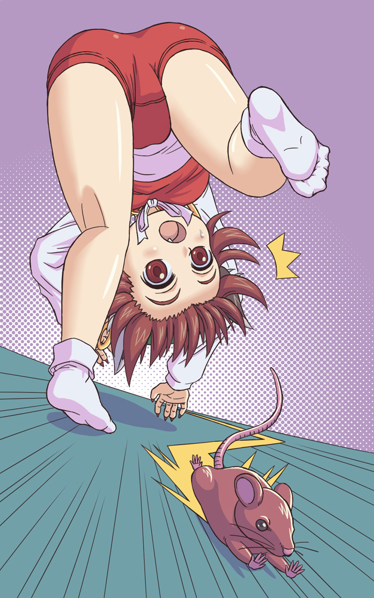 kt, kt (pixiv), chen, touhou, bad id, bad pixiv id, highres, 1girl, animal ears, ass, cat ears, cat girl, child, earrings, fang, feet, female focus, full body, jewelry, mouse (animal), panties, ribbon, socks, solo, underwear