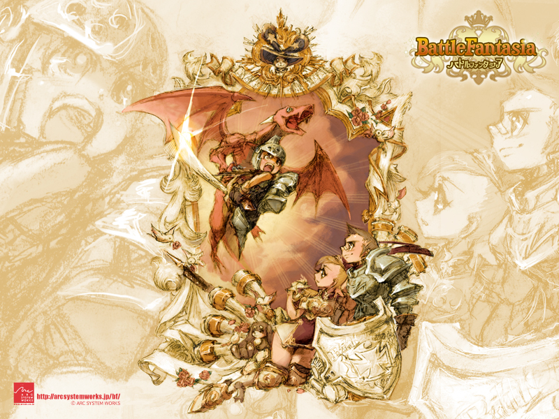 iwasaki emiko, fighter, marco van de land, olivia von roselia, urs van de land, watson livingston, arc system works, battle fantasia, dragon, princess, warrior, wizard