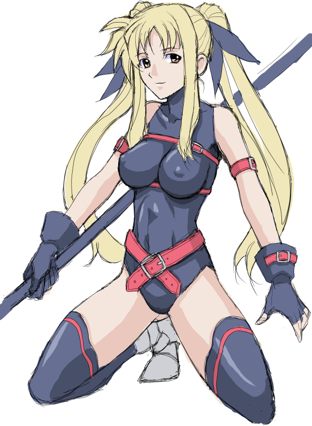 128g, bardiche (nanoha), fate testarossa, fate testarossa (original form), lyrical nanoha, mahou shoujo lyrical nanoha, mahou shoujo lyrical nanoha a's, mahou shoujo lyrical nanoha strikers, bad id, bad pixiv id, 00s, 1girl, blonde hair, female focus, solo, thighhighs