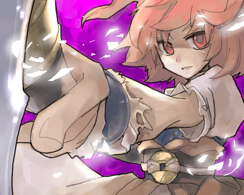 inuinui, onozuka komachi, touhou, lowres, 1girl, female focus, foreshortening, oekaki, orange hair, red eyes, red hair, solo