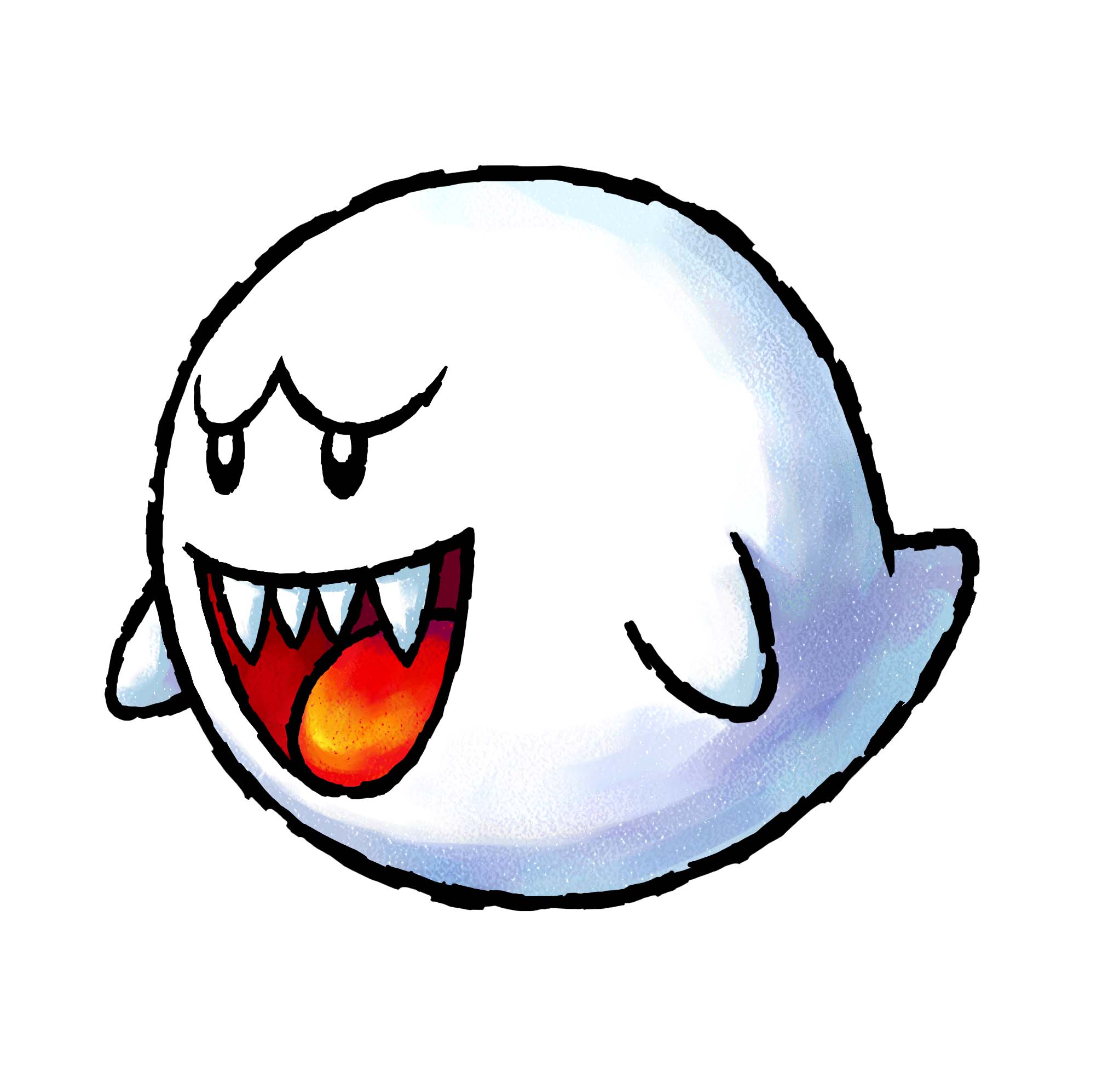 boo (mario), mario (series), nintendo, yoshi's island ds, highres, official art, third-party source, ghost, no humans, open mouth, sharp teeth, simple background, solo, teeth, upper teeth only, white background