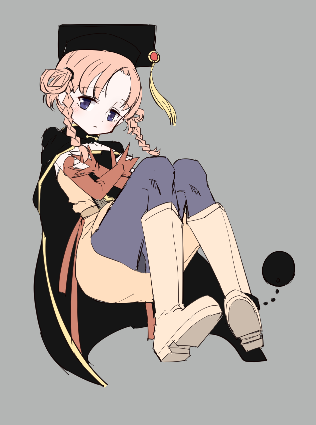 sakaemdg, hiiragi nemu, magia record: mahou shoujo madoka magica gaiden, mahou shoujo madoka magica, highres, 1girl, black pantyhose, book, boots, braid, brown hair, fingerless gloves, gloves, hat, holding, holding book, magical girl, pantyhose, purple eyes, twin braids
