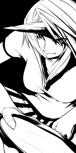 chado, hoshiguma yuugi, touhou, 1girl, female focus, greyscale, horns, monochrome, single horn, solo