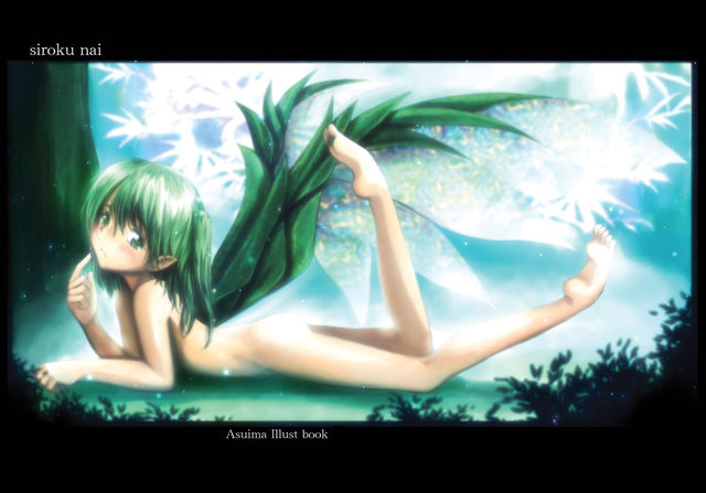 asuima, original, barefoot, fairy, feet, green eyes, green hair, nude, solo, wings