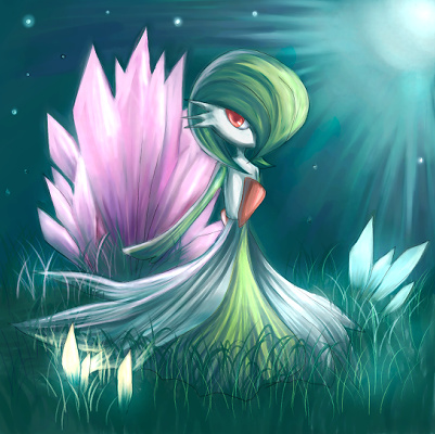 gardevoir, nintendo, pokemon, lowres, 1girl, crystal, female focus, gen 3 pokemon, grass, pokemon (creature), solo